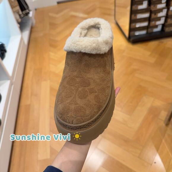 NWT COACH Cecelia Signature Shearling Clog Women's CCO36 Tobacco us 7 - Picture 2 of 5